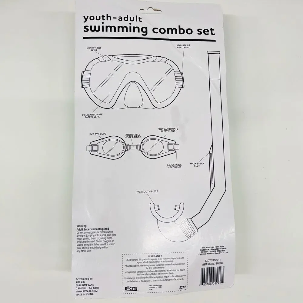 Youth-Adult Swimming Combo Set 3 Piece‎ Goggles Snorkel Mask Color Green